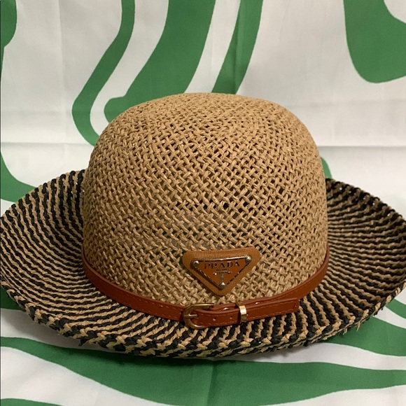 Prada Accessories - Prada Tan and Black Straw Hat